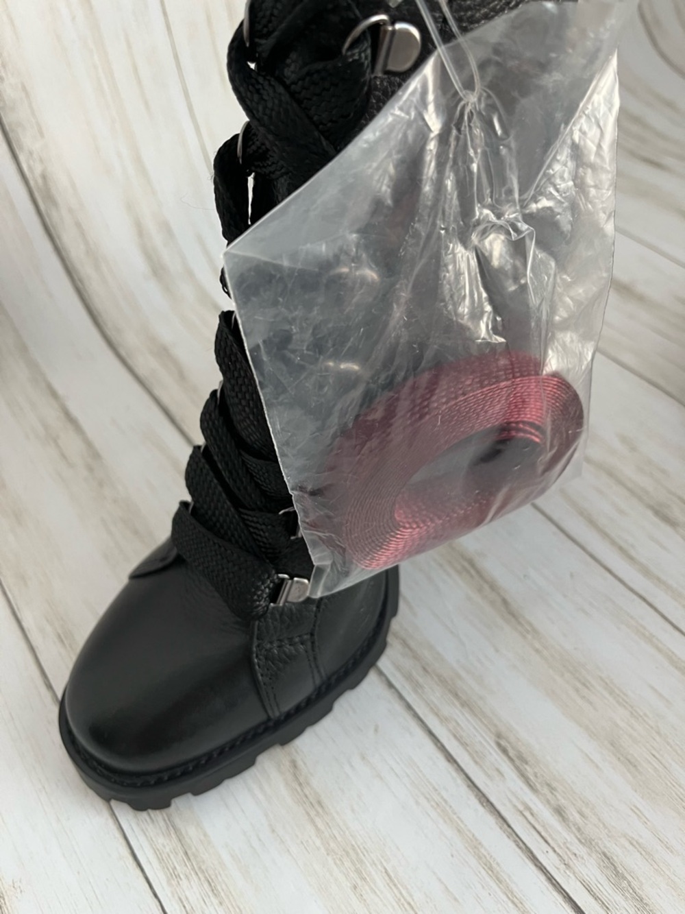 Schutz Zhara Black Leather Lace-Up Block Heel Lug Sole Boots - Picture 10 of 11